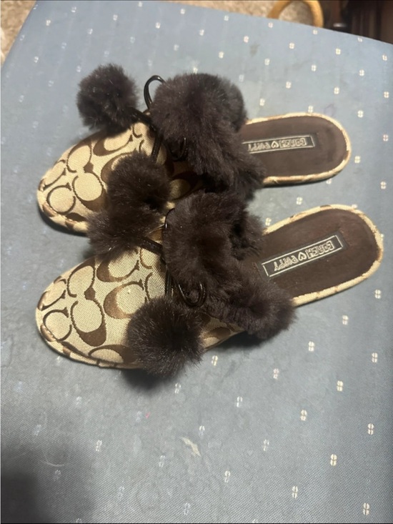 Coach Shoes - Coach Brown & Beige Logo Pom-Pom Slide slippers